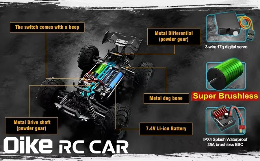 Oike 4WD Remote Control Car Off Road 4x4 RC Car High Speed Buggy Truck Super Brushless 50 or 80KM/H Fast Drift Racing Toy Gift