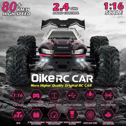 Oike 4WD Remote Control Car Off Road 4x4 RC Car High Speed Buggy Truck Super Brushless 50 or 80KM/H Fast Drift Racing Toy Gift