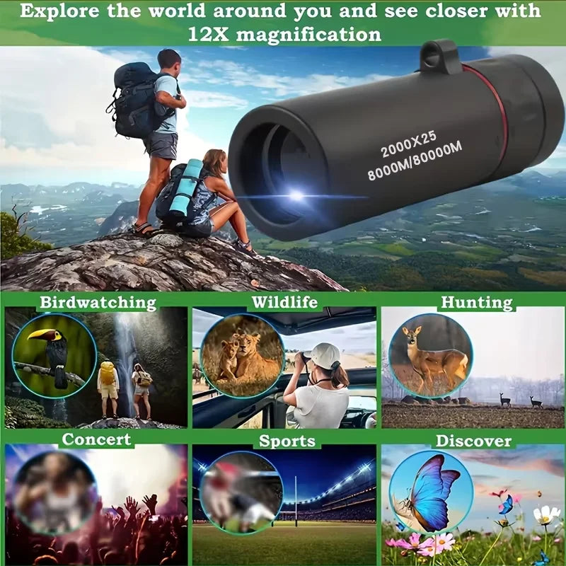 2000x25 HD Monocular Telescope Mini Portable Mobile Phone Telescope with Holder Outdoor Camping Hunting Birdwatching Telescopes