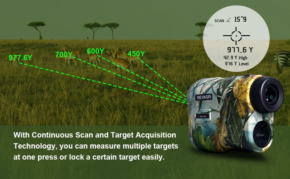 REVASRI Hunting Laser Rangefinder 1000M with Type-C Rechargeable Hunting Range Finder with Target Acquisition Technology