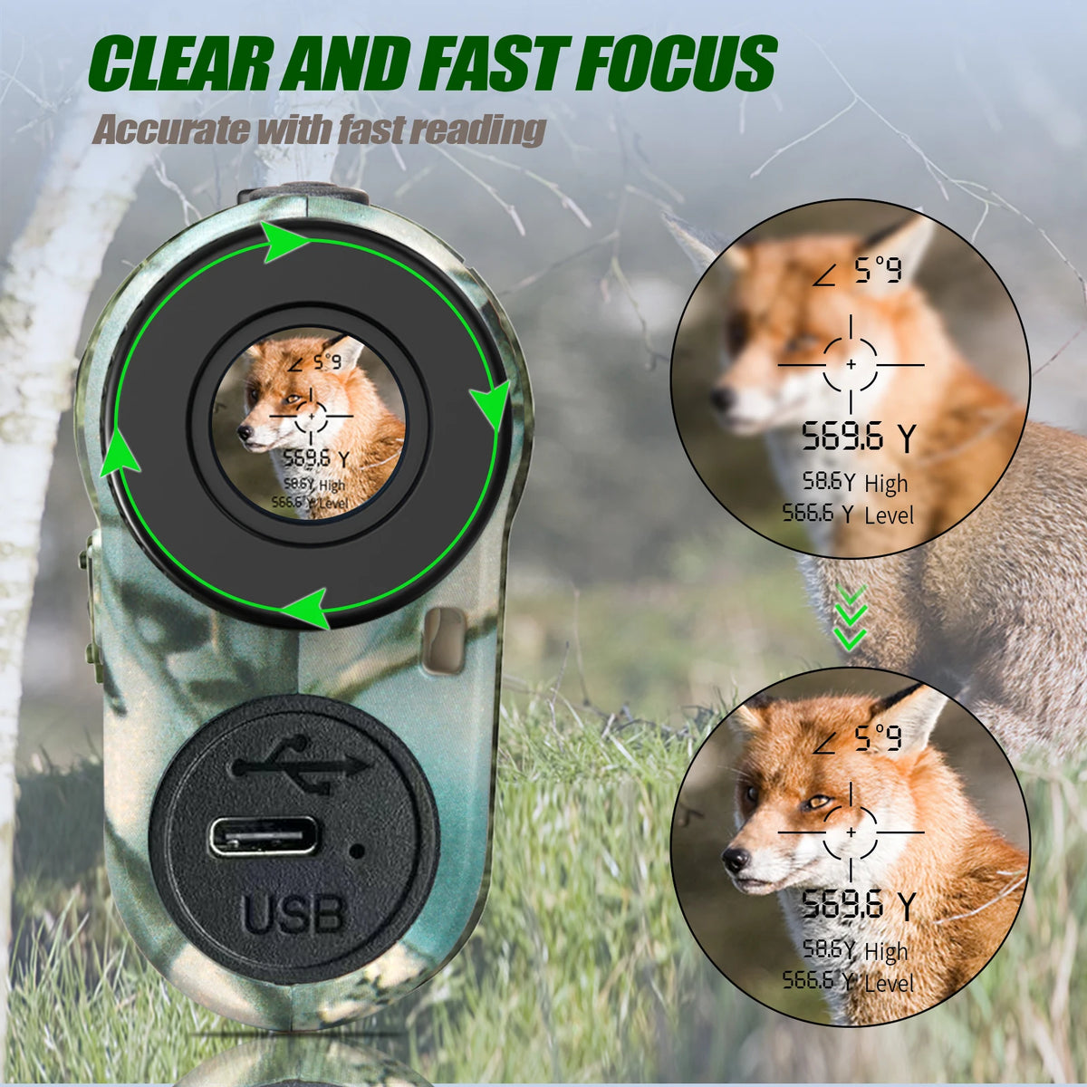 REVASRI Hunting Laser Rangefinder 1000M with Type-C Rechargeable Hunting Range Finder with Target Acquisition Technology